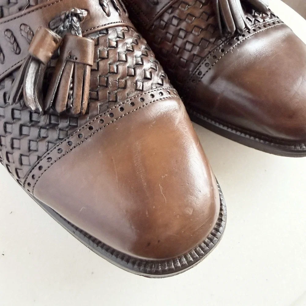 Florsheim Dress Shoes Loafers‎ 9.5D Basket Weave Tassle Brown Luxury Old Money